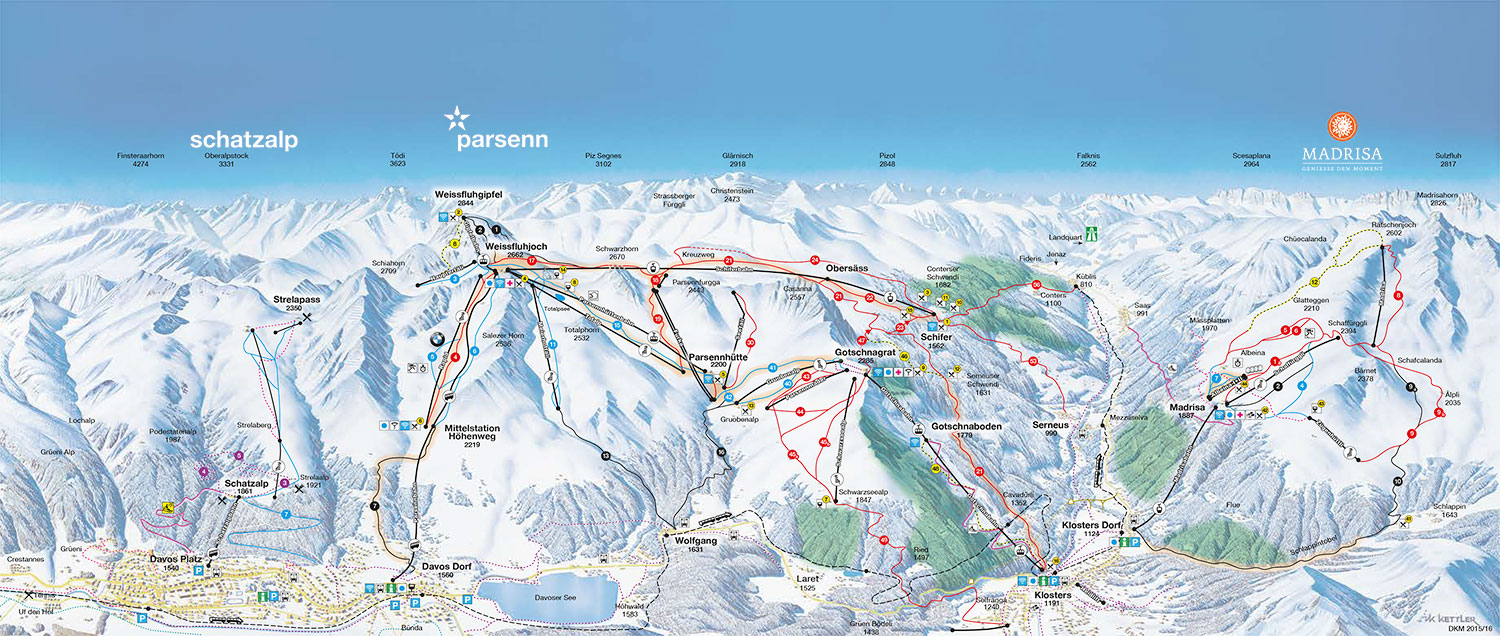 davos Schatzalp, Parsenn, Madrisa Piste Map