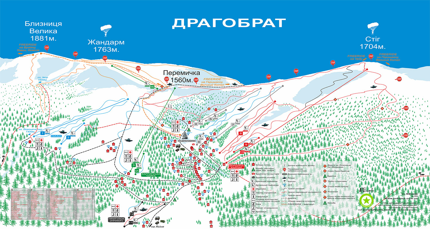 Драгобрат, карта трасс